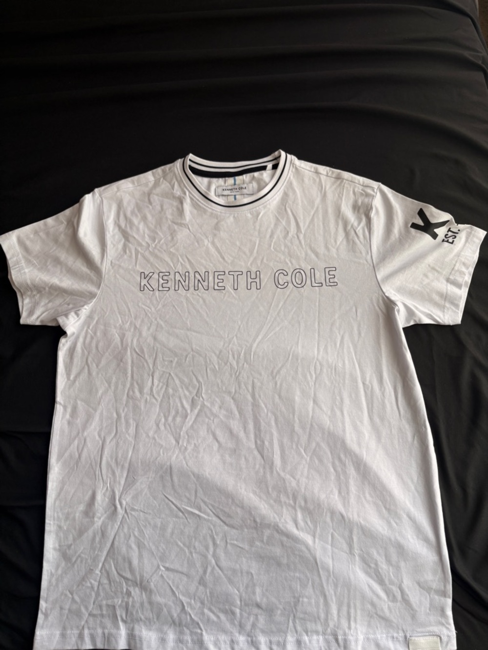 Kenneth Cole White Short-Sleeve Logo Tee with Black Trim